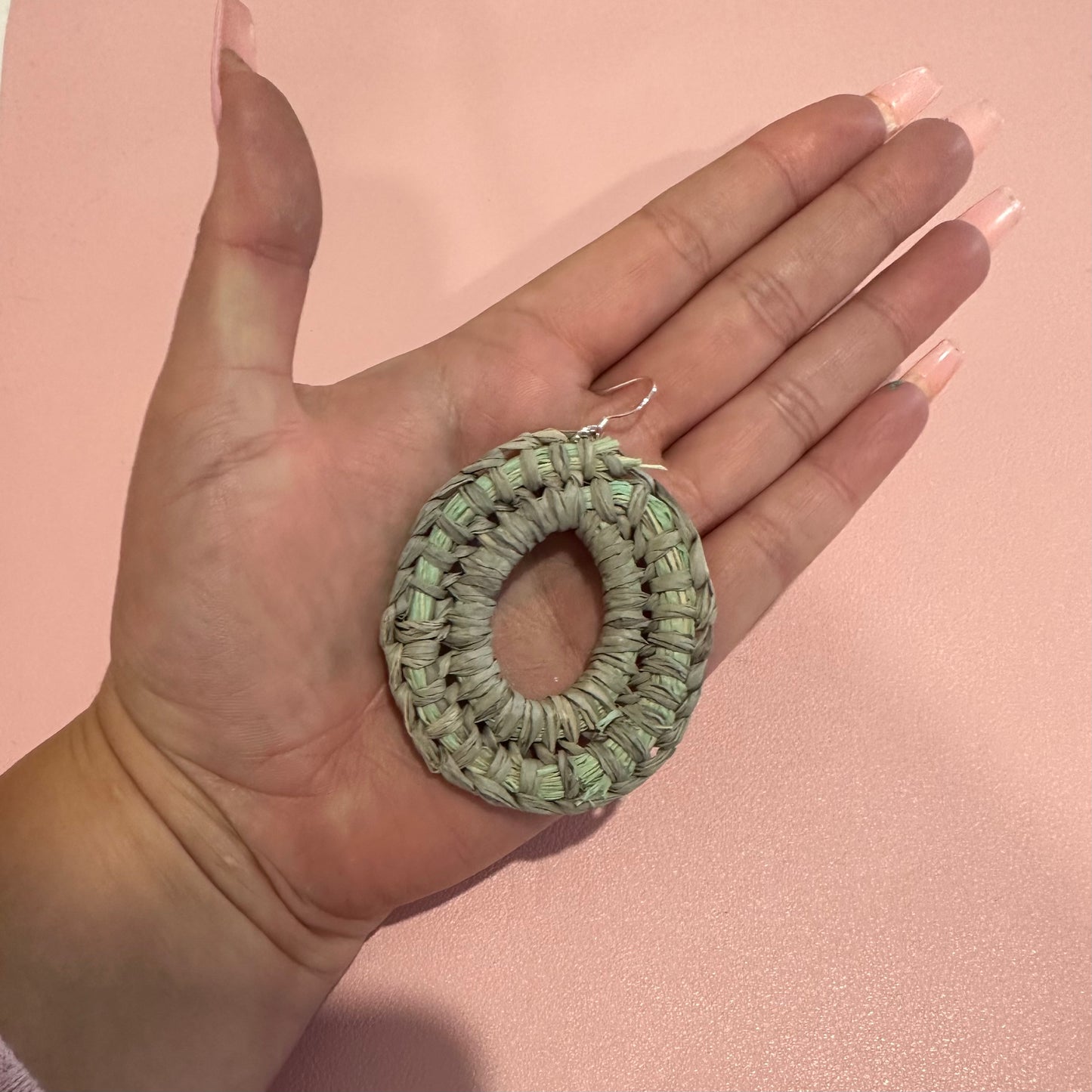 Woven Earrings- Grey & Mint