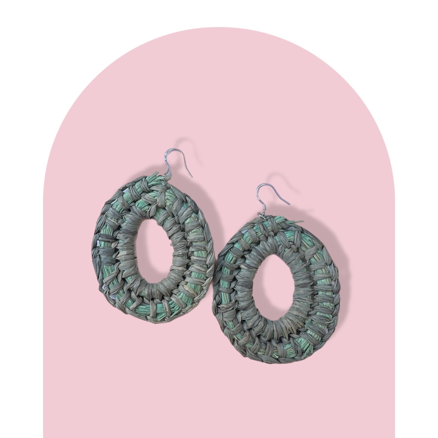 Woven Earrings- Grey & Mint