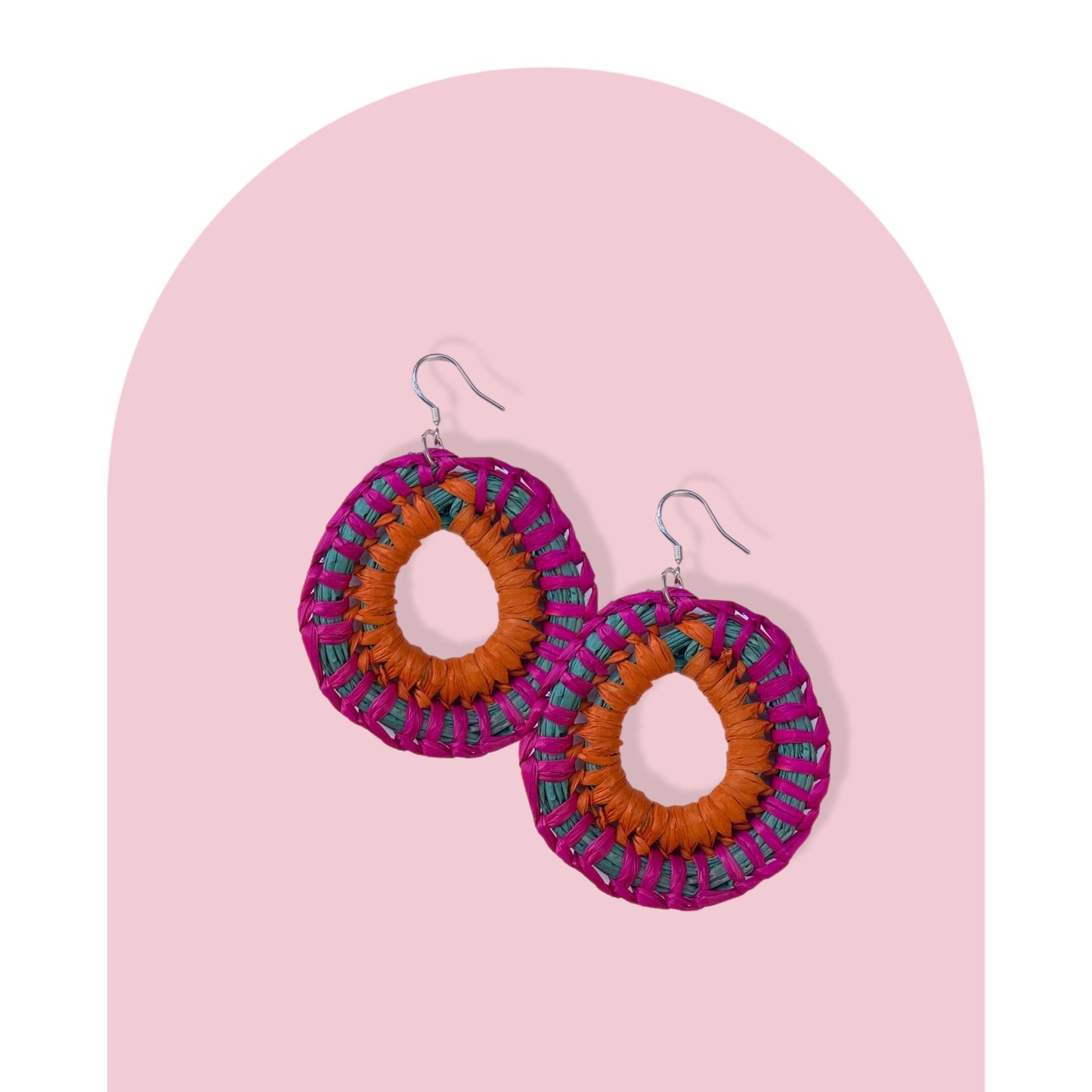 Woven Earrings- Orange, Pink & Aqua