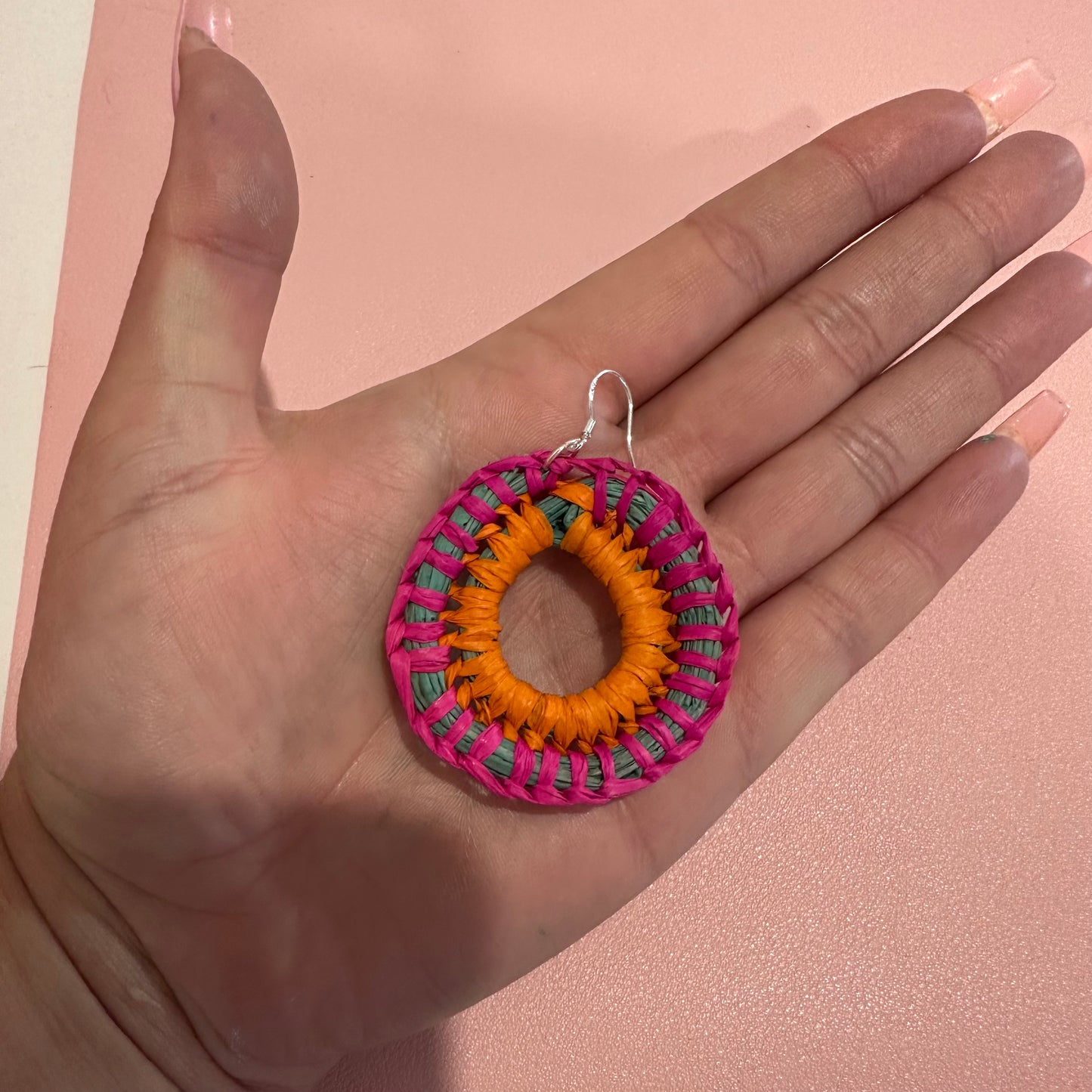 Woven Earrings- Orange, Pink & Aqua